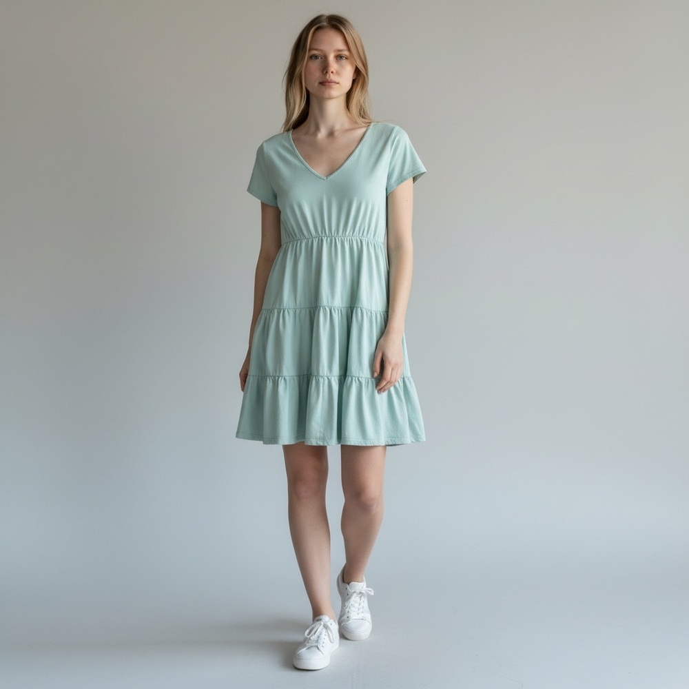 Wild Fable A-Line Tiered Womens Medium Short Sleeve Mini Dress